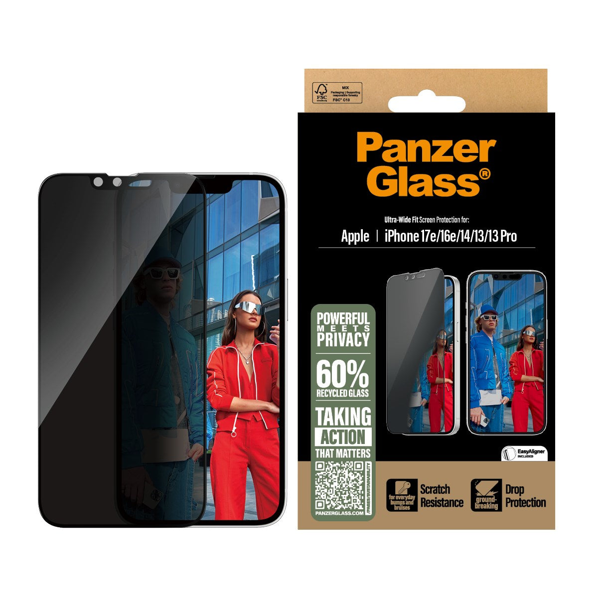 PanzerGlass® Privacy Screen Protector iPhone 17e | 16e | 14 | 13 | 13 Pro | Ultra-Wide Fit w. EasyAligner